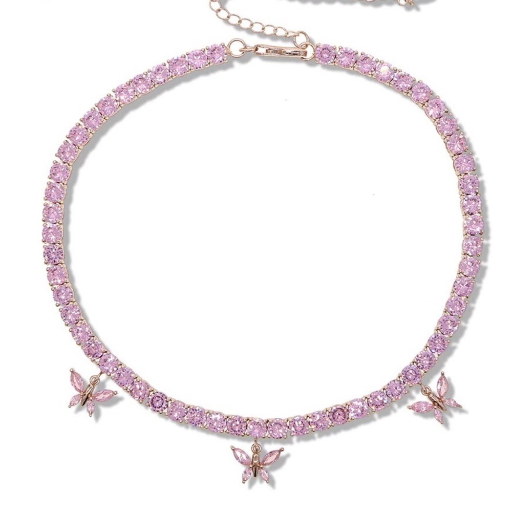Pink tennis Butterfly Necklace 16inch